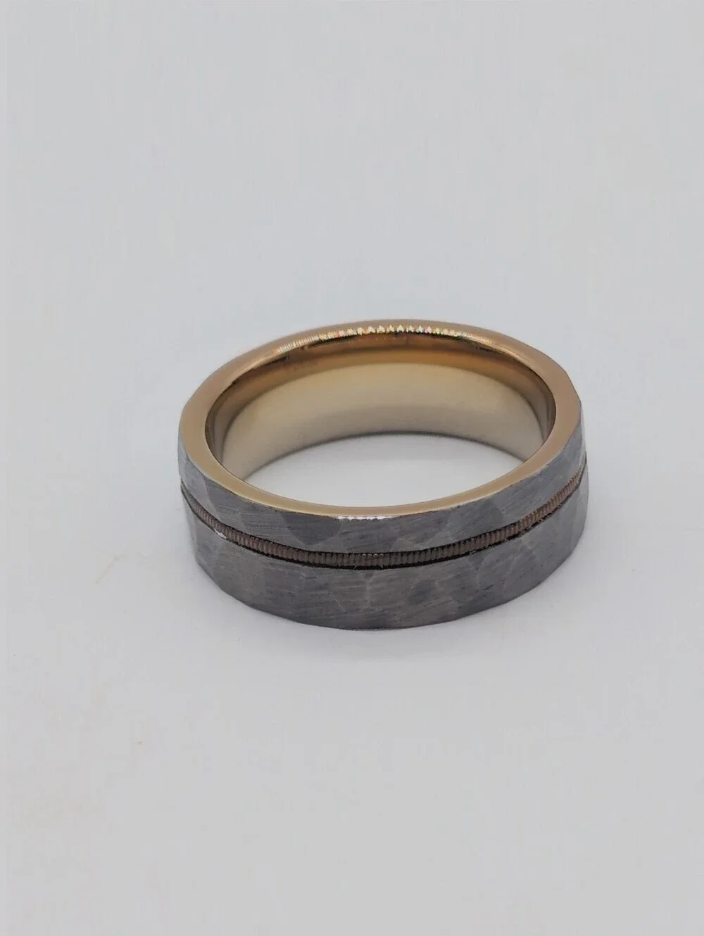 Men's Gray Zeus Hammered Tungsten Carbide Guitar String Ring By Lux Sz 12